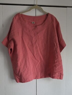 Len Ok Pink Linen T Shirt Top M